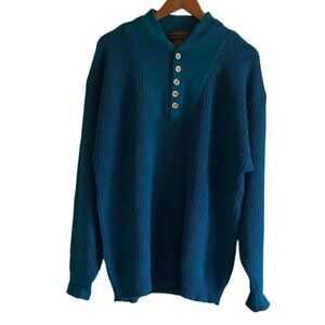Y2K Eddie Bauer Henley Sweater Men Large TALL Cotton Chunky Knit Preppy Gorpcore